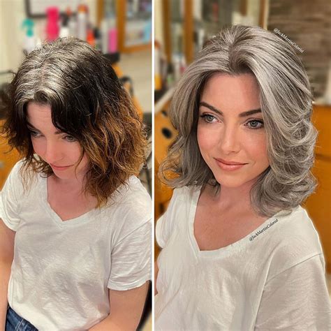 People Before And After Embracing Their Natural Gray Hair With The