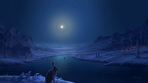 3840x2160 Rabbit Frozen Lake Dark Night 4k Hd 4k Wallpapers Images