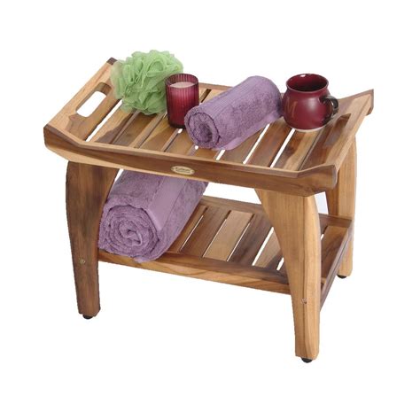 Ecodecors Earthyteak Tranquility 24 In Teak Shower Bench With Shelf