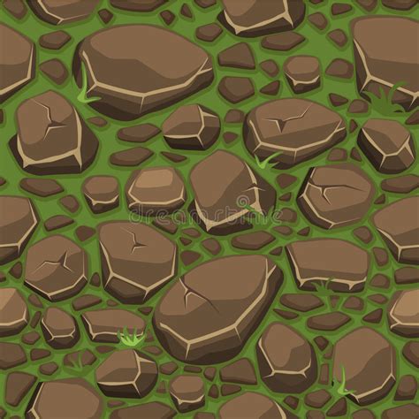 Cartoon Stone On Grass Texture In Brown Colors Seamless
