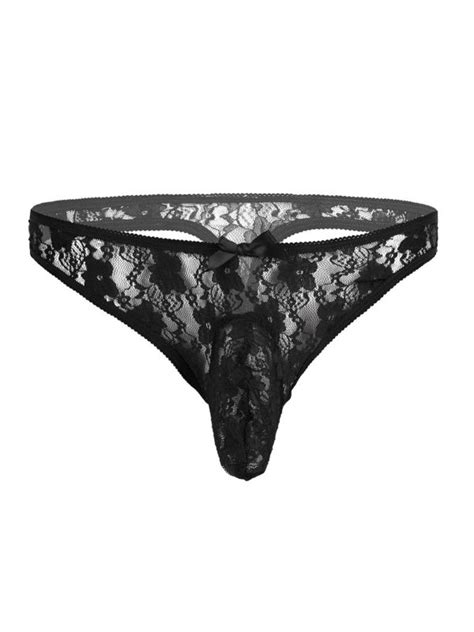 Iefiel Men Floral Lace Sissy Bikini Briefs Thong Underwear