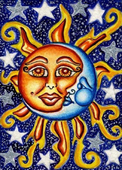 Celestial Enchanted Blue Moon Sun And Stars Face Art Painting Moon