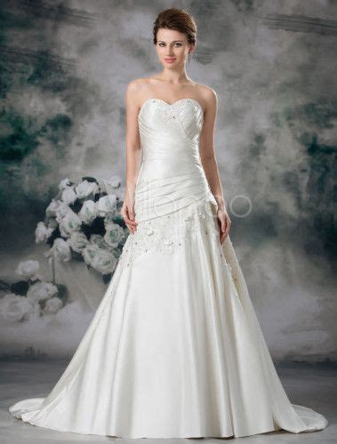 Chic Ivory A Line Sweetheart Neck Beading Satin Bridal Wedding Dress