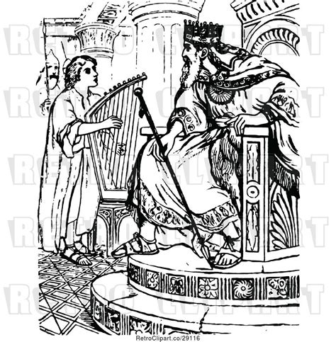 Vector Clip Art Of Retro David Playing A Harp For King Saul By Prawny