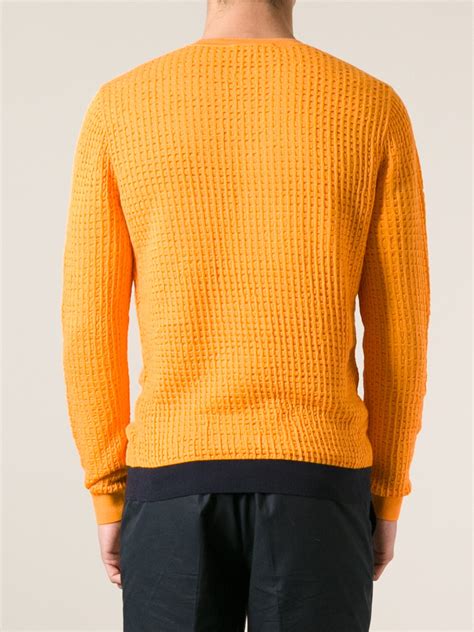 Carven Waffle Knit Sweater In Yellow And Orange Orange For Men Lyst
