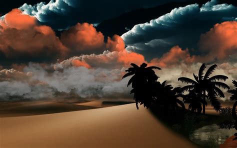 Online Crop Sand Dunes And Oasis Wallpaper Sky Clouds Desert Palm
