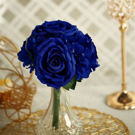 2 Pack Royal Blue Rose And Hydrangea Artificial Silk Flowers Bouquet