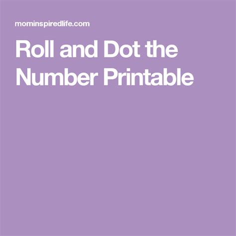 Roll And Dot The Number Printable Preschool Math Games Dots