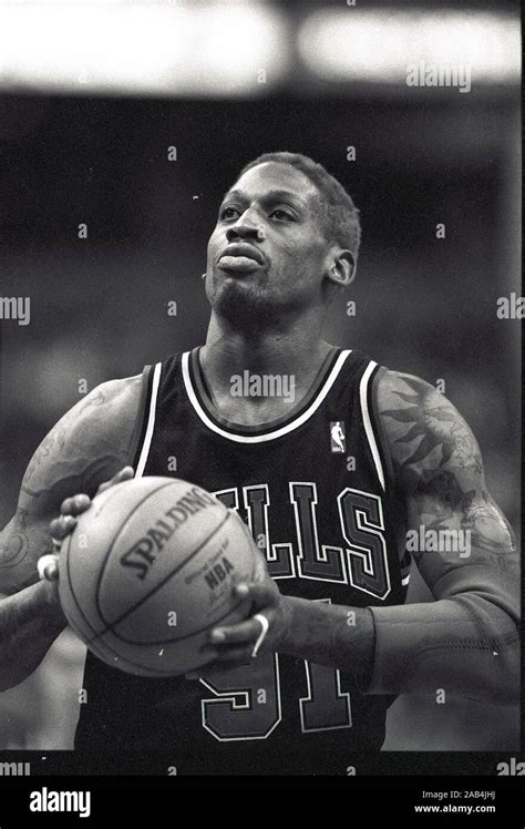 Chicago Bulls Dennis Rodman At The Free Throw Line During Basketball Game Action Against The