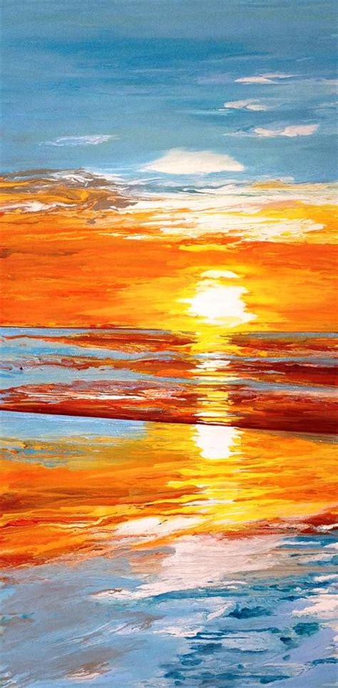 Orange Sunset Over The Ocean Painting By Ivy Stevens Gupta