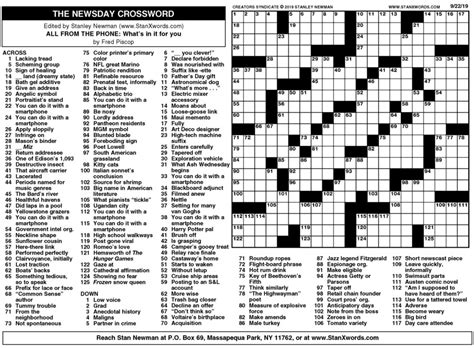 Click here to solve a sunday puzzle without scrollbars : Newsday Crossword Sunday for Sep 22, 2019, by Stanley ...
