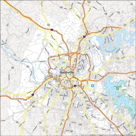 Nashville, Tennessee Road & Highway Map (Printable)