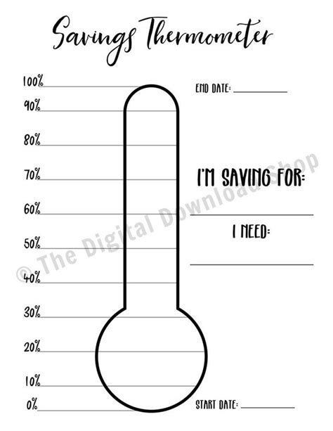 Savings Thermometer Printable Bullet Journal Savings Goal Etsy