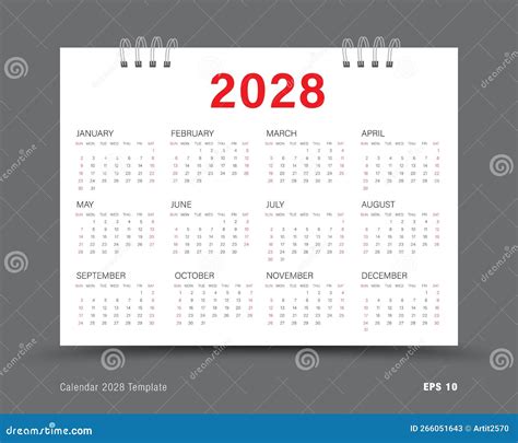 Calendar 2028 Template Vector Set Of 12 Calendar In 2028 Wall