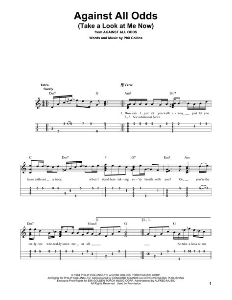 Against All Odds Take A Look At Me Now Sheet Music Phil Collins Easy Ukulele Tab
