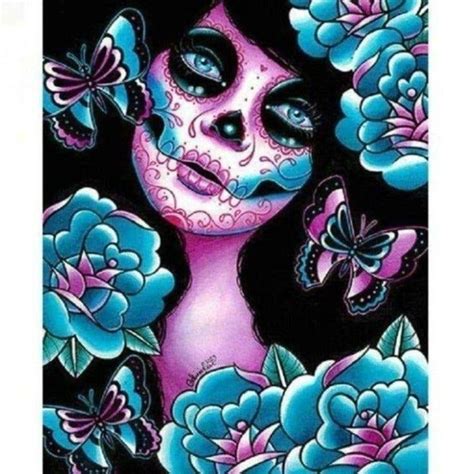 5d Diamond Painting Kit Sugar Skull Blue Sugar Skull Girl Tattoo Skull Girl Tattoo Skull Art