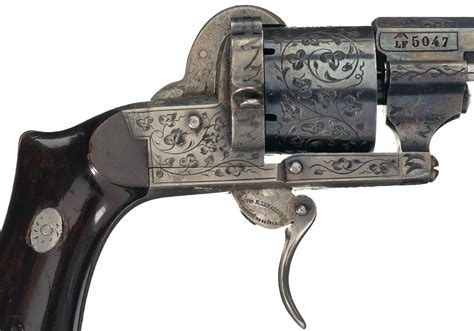 Cased Engraved Le Faucheux Brevete Double Action Pinfire Revolver