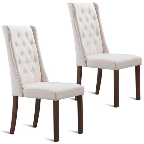 Gymax Set Of 2 Fabric Dining Chairs Armless Tufted Accent Chair Living