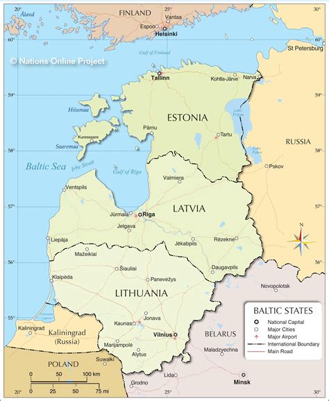 Map Of The Baltic States Showing The Three Baltic Countries And The Location Of Major Cities