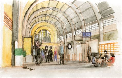 Inside Stasiun Kota Beos Watercolour Sketch Seni