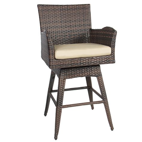 Comfortable bar chairs, stools, and other furniture pieces make a bar complete and attractive at the same time. Best Choice Products Outdoor Brown Wicker Swivel Bar Stool ...