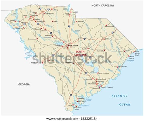 South Carolina Road Map Stock Vector Royalty Free 183325184