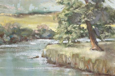 Summer River And Fields Antique Original Oil Painting Hall 31