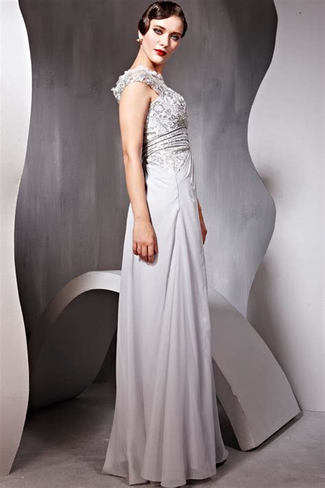 Grey Embellished Evening Dress In Chiffon And Lace 56695 Elliot