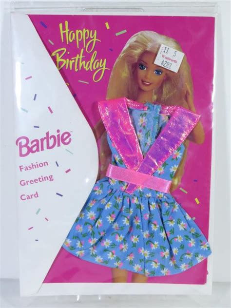 Nib Barbie Doll Fashion Greeting Card Happy Birthday Blue Pink Floral