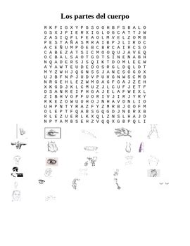 Las partes del cuerpo wordsearch buscapalabras Body Parts Spanish by