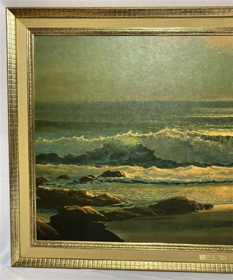 Vintage Robert Wood “golden Surf” Oil Painting Print Large Framed Mid
