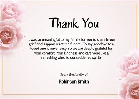 Funeral Thank You Card Template Postermywall