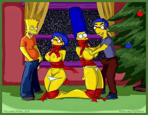 Milhouse Van Houten And Marge Simpson Gag Hand On Breasts Big Breast