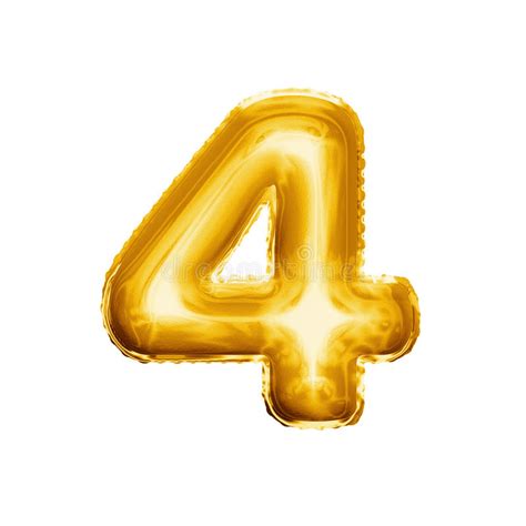 Balloon Number 4 Four 3D Golden Foil Realistic Alphabet Stock Photo ...
