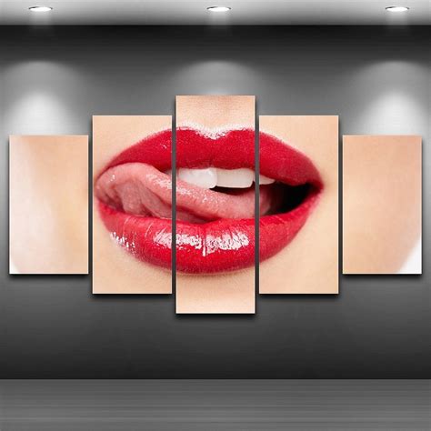 Hd Pieces Canvas Wall Art Red Lips Abstract Pictures Watercolor Sexy