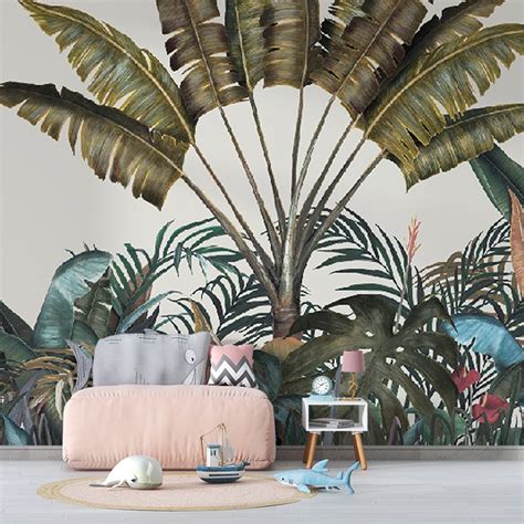 Custom Mural Wallpaper Tropical Plant Forest Banana Leaf Bvm Home