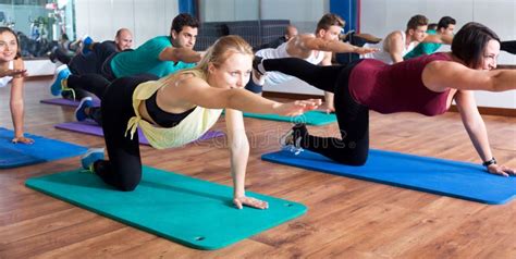 Adults Having Yoga Class In Sport Club Stock Image Image Of Faces