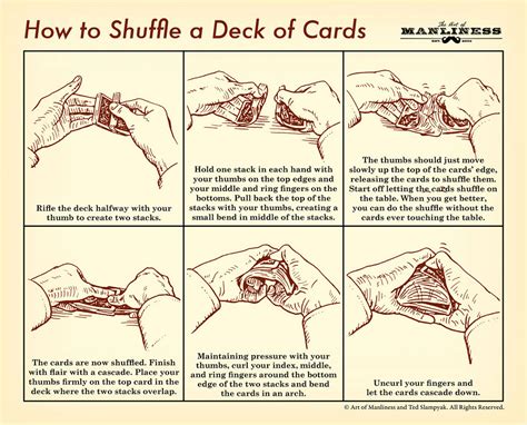 Square the deck (get it in a neat stack). How to Shuffle Cards: An Illustrated Guide | The Art of Manliness