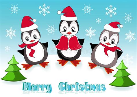 Cute Cartoon Christmas Penguins On A White Background Stock Vector
