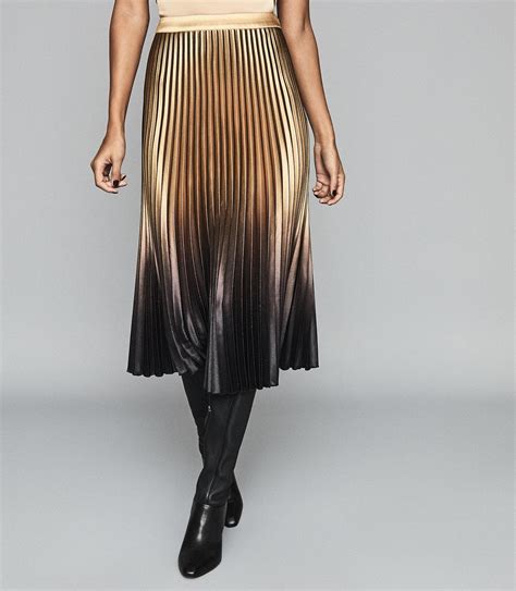 Reiss Silk Marlene Ombre Pleated Midi Skirt In Goldblack Black Lyst