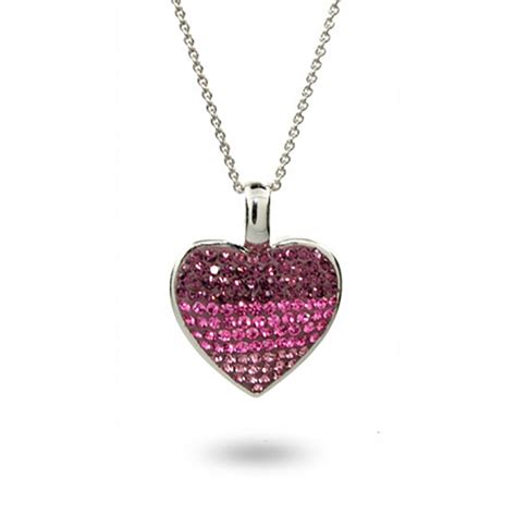 Pink And Purple Swarovski Crystal Sterling Silver Heart Pendant