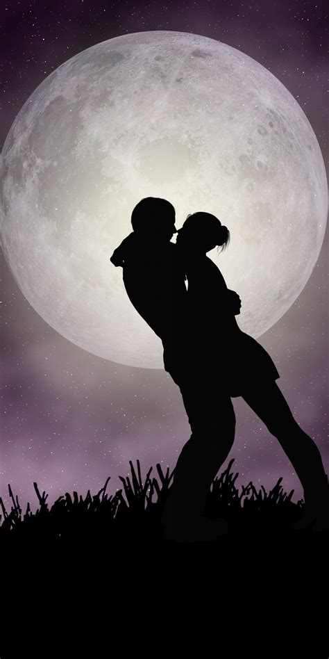 Download Moon Romantic Night Couple Silhouette Art 1080x2160