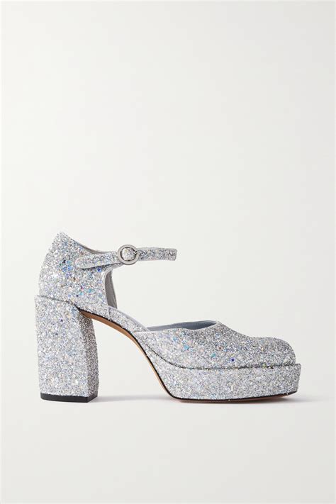 3 1 Phillip Lim Naomi Glittered Canvas Platform Mary Jane Pumps In