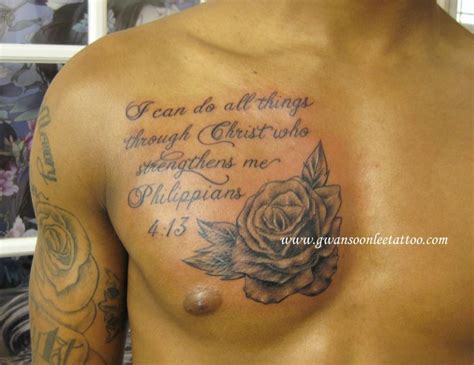 Grey Ink Rose Tattoo On Man Chest