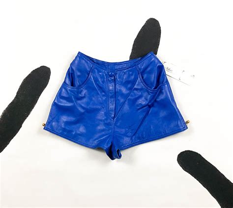 80s 90s Cobalt Blue Leather Hot Shorts Gold Zippers Soft Buttery Deadstock Fly Girl