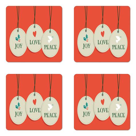 Christmas Coaster Set Of 4 Joy Love And Peace Words Pendants Merry