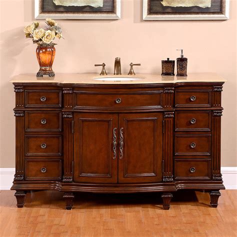 Silkroad 60 Inch Vintage Single Sink Bathroom Vanity Roman Vein Cut