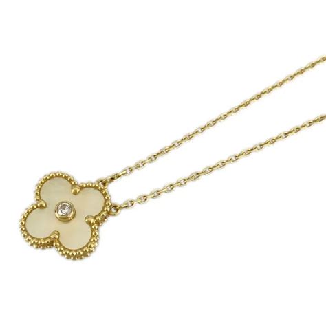 Van Cleef Arpels Vintage Alhambra Yg Gold Shell Diamond Necklace