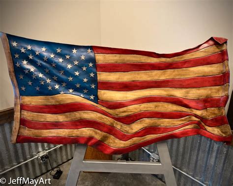 Beautiful Wood Carved American Flag Sculpture