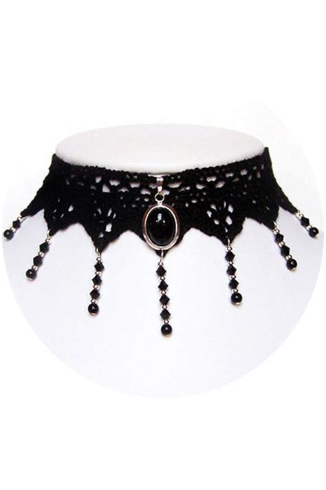 Angelique Lace Gothic Choker With Black Onyx Pendant Gothic Jewellery